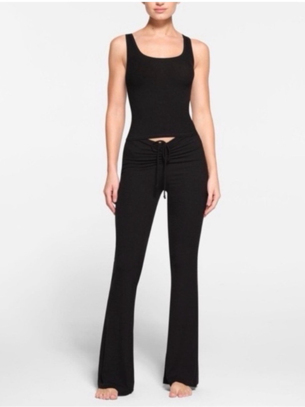 NWT SKIMS Black Ruched Flare Lounge Pants in Size L